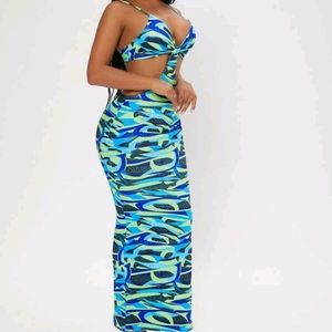 Allover print cut out split hem bodycon dress